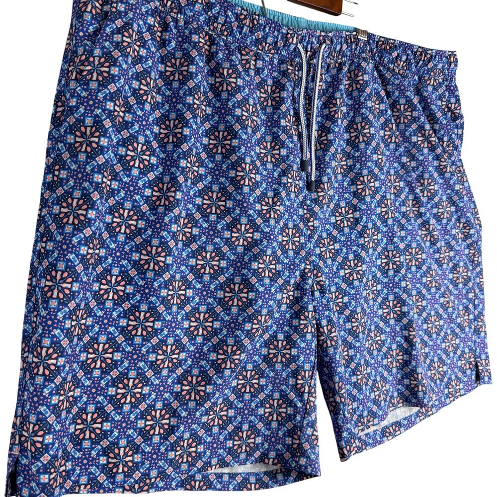 Peter Millar Blue Mojito Mosaic Swim Trunks XXL Geometric Pattern with Liner